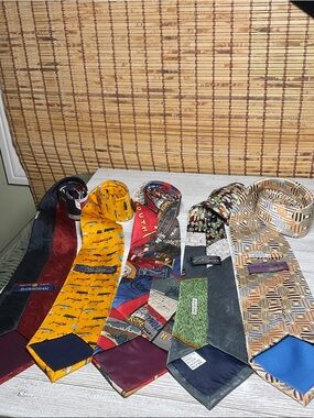 Multiples Men's Multi-Pattern Tie Set — Yellow, Red, Navy, Green, Tan, Burgundy